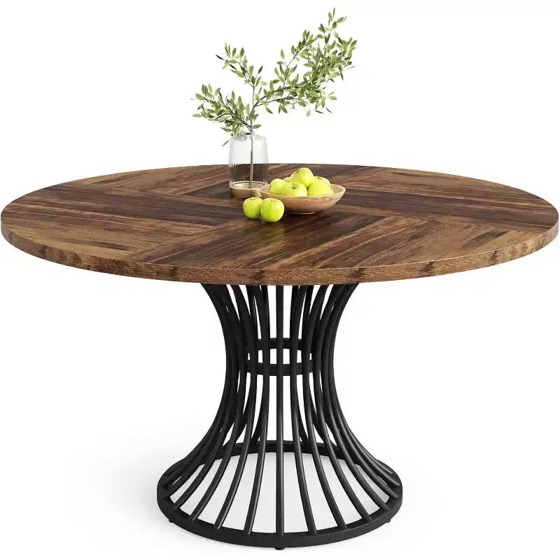 Lantine Round Dining Table for 4-6 People, 47-Inch Farmhouse Kitchen Table, Industrial Dinner Table for Kitchen, Dinning Room, Living Room