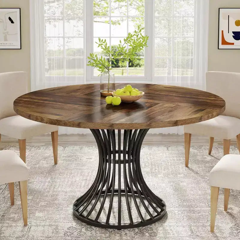 Lantine Round Dining Table for 4-6 People, 47-Inch Farmhouse Kitchen Table, Industrial Dinner Table for Kitchen, Dinning Room, Living Room
