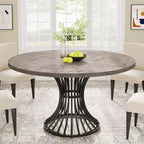 Lantine Round Dining Table for 4-6 People, 47-Inch Farmhouse Kitchen Table, Industrial Dinner Table for Kitchen, Dinning Room, Living Room