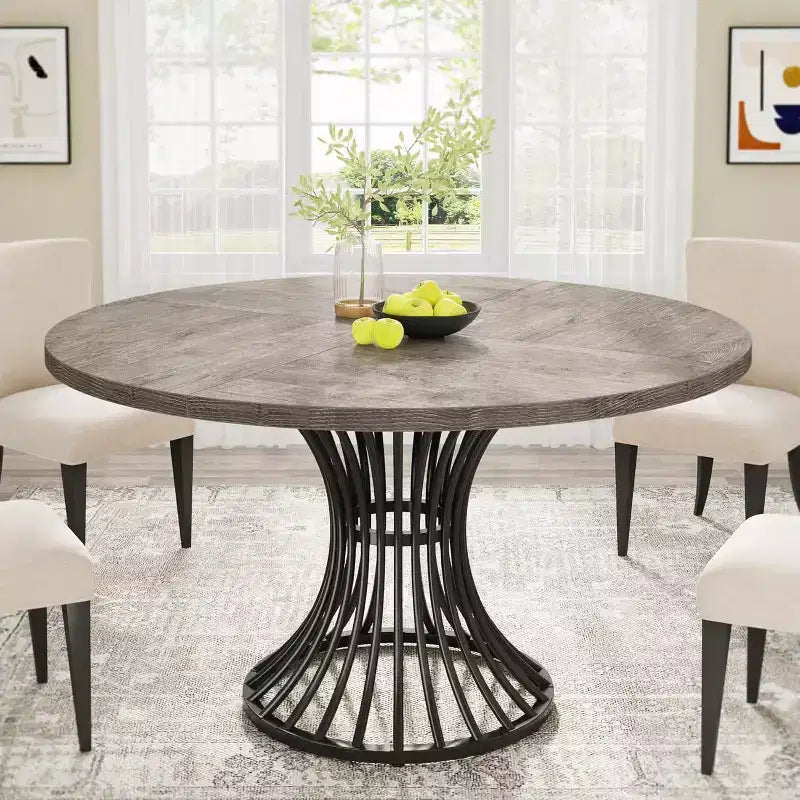 Lantine Round Dining Table for 4-6 People, 47-Inch Farmhouse Kitchen Table, Industrial Dinner Table for Kitchen, Dinning Room, Living Room