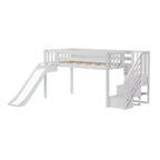 Twin Low Loft With Stairs, Easy Slide & Orange Camper Van Curtain
