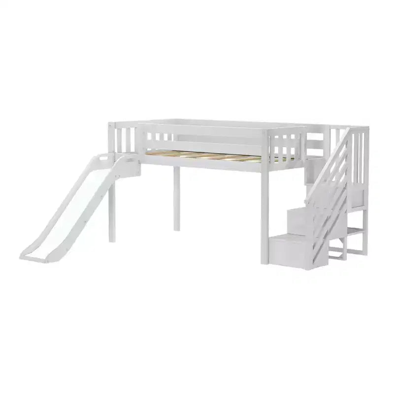 Twin Low Loft With Stairs, Easy Slide & Orange Camper Van Curtain