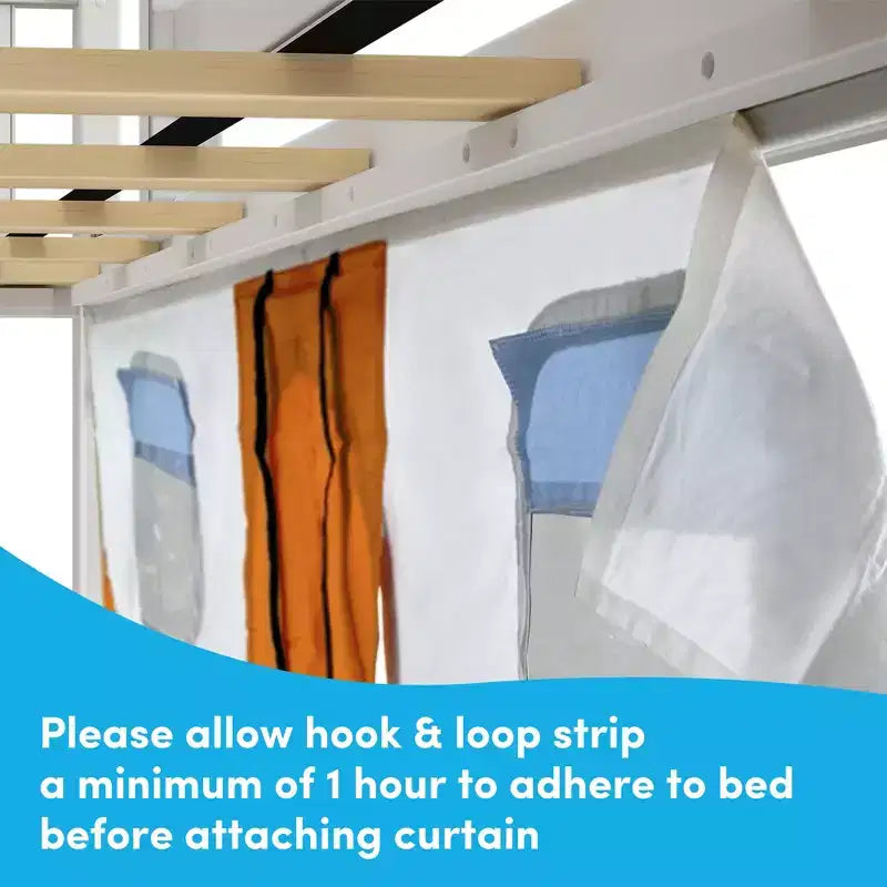 Twin Low Loft With Stairs, Easy Slide & Orange Camper Van Curtain