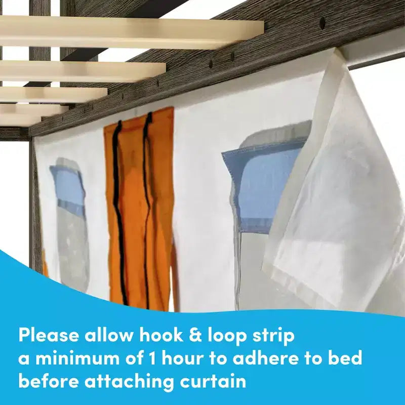 Twin Low Loft With Stairs, Easy Slide & Orange Camper Van Curtain