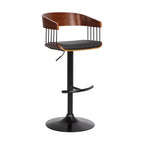 HomeRoots Black Faux Leather And Metal Swivel Adjustable Height Bar Chair