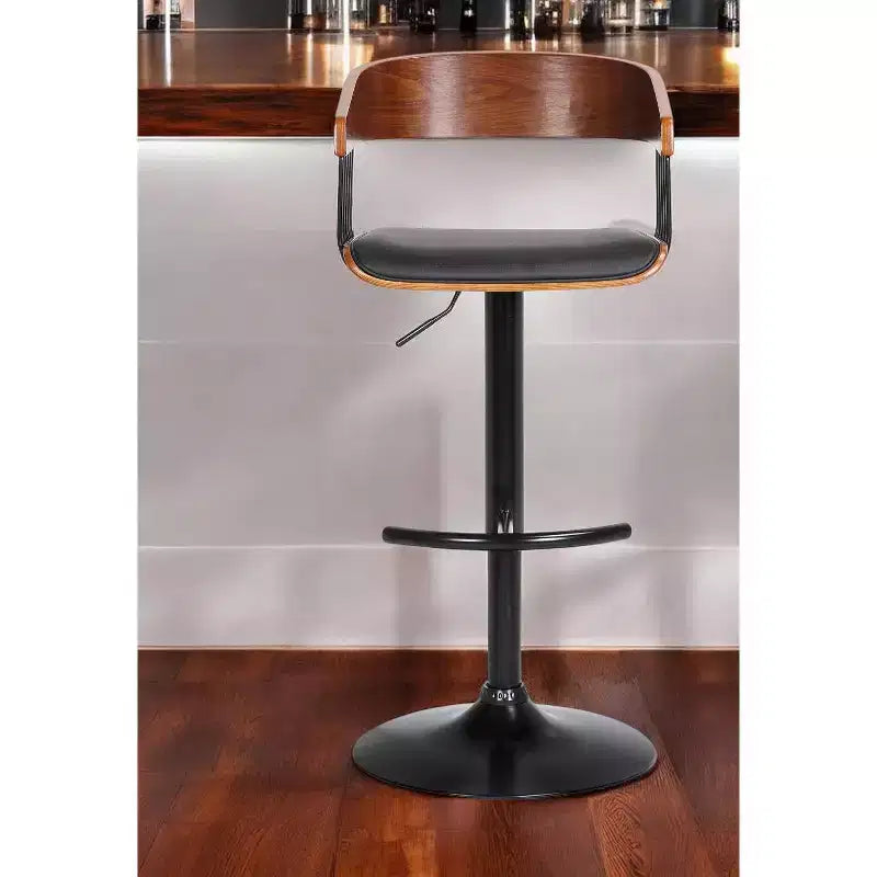 Chaise de bar HomeRoots pivotante et réglable en hauteur, en similicuir noir et métal