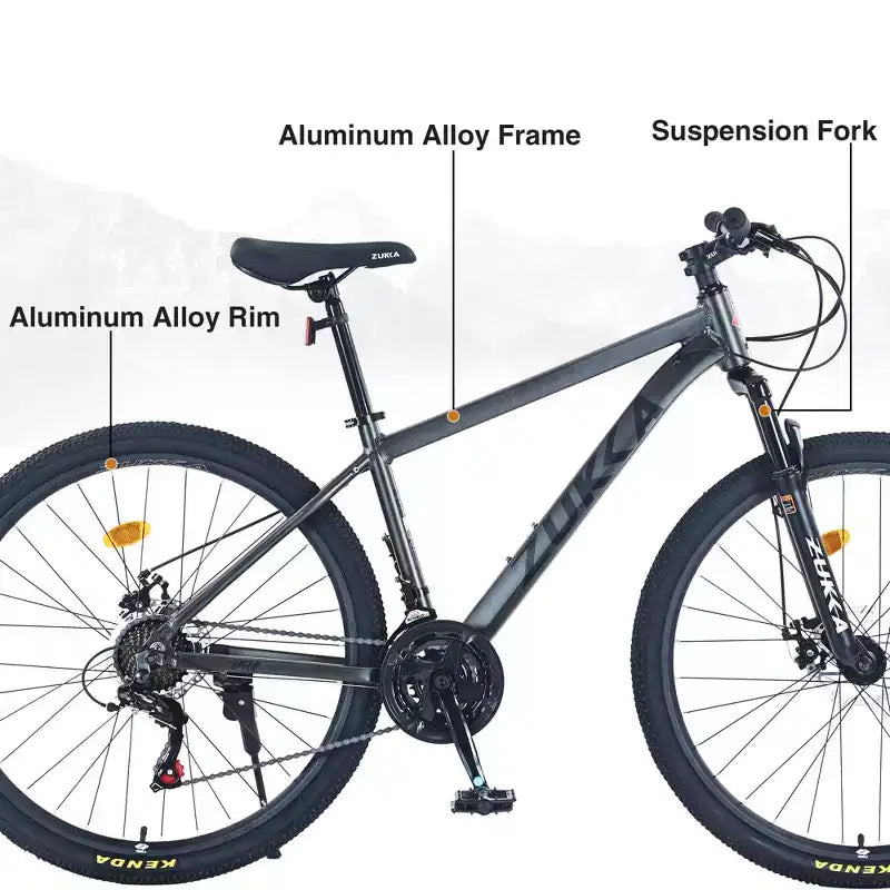 Okak 27.5IN Mountain Bike with Aluminum Alloy Frame, Kids Dirt Bike with 21 Speed Gear and Front Suspension, Bicycle for Kids and Adults