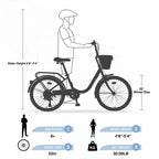 Vélos Cruiser Okak 22" avec panier avant, vélo pour filles avec cadre en acier, freins en V et selles confort, vélo adulte pour filles et femmes