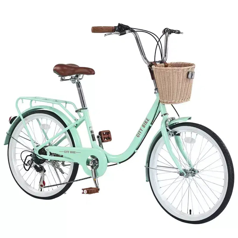 Vélos Cruiser Okak 22" avec panier avant, vélo pour filles avec cadre en acier, freins en V et selles confort, vélo adulte pour filles et femmes