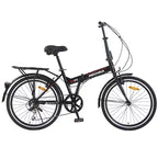 Okak 24IN Folding Bike with 7 Speed and Steel Frame, Cruiser Bikes with Rear Shelf and Mudguard, Adult Bike for Traval and Commuting