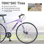 Okak 700C Hybrid Bike with Aluminum Alloy Frame and Double Disc Brakes, Flat Handlebar Road Bike, Adult Bike for Road Cycling and Traval