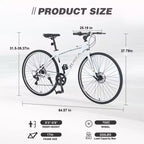 Okak 700C Hybrid Bike with Aluminum Alloy Frame and Double Disc Brakes, Flat Handlebar Road Bike, Adult Bike for Road Cycling and Traval