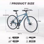 Okak 700C Hybrid Bike with Aluminum Alloy Frame and Double Disc Brakes, Flat Handlebar Road Bike, Adult Bike for Road Cycling and Traval