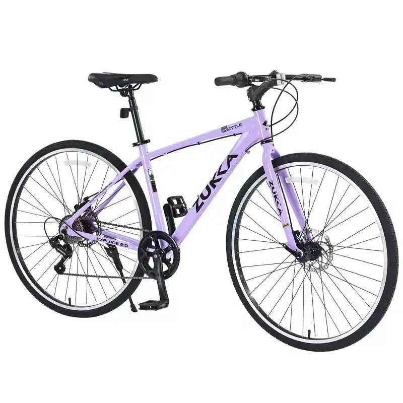 Okak 700C Hybrid Bike with Aluminum Alloy Frame and Double Disc Brakes, Flat Handlebar Road Bike, Adult Bike for Road Cycling and Traval