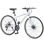 Okak 700C Hybrid Bike with Aluminum Alloy Frame and Double Disc Brakes, Flat Handlebar Road Bike, Adult Bike for Road Cycling and Traval