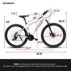 Okak 27IN Mountain Bike with Suspension Fork and Aluminum Frame, 21-Speed Dirt Bike with Disc Brake, Adult Bike for Men and Women
