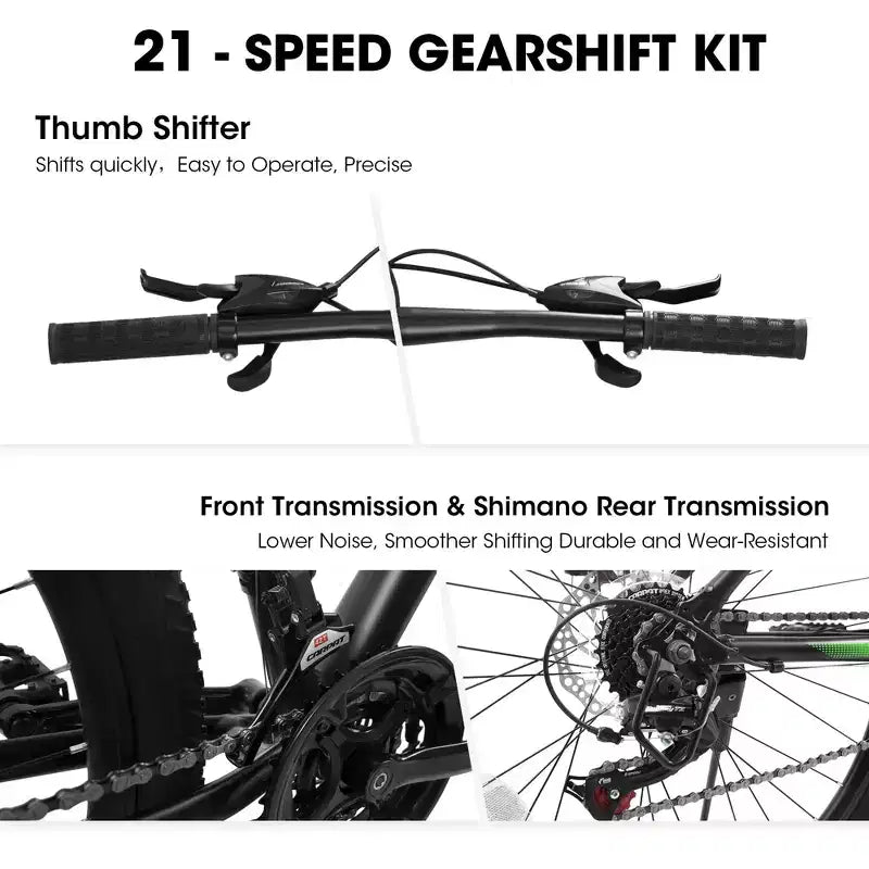 Okak 27IN Mountain Bike with Suspension Fork and Aluminum Frame, 21-Speed Dirt Bike with Disc Brake, Adult Bike for Men and Women