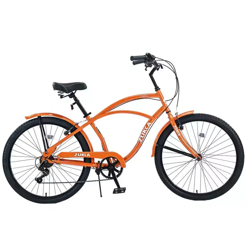Okak 26IN Beach Cruiser Bike with 7 Speed System, Mens Bike with Front and Rear V brakes, Metal Frame Bicycle for Teens and Adults