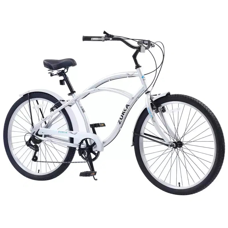 Okak 26IN Beach Cruiser Bike with 7 Speed System, Mens Bike with Front and Rear V brakes, Metal Frame Bicycle for Teens and Adults