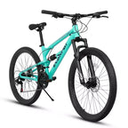 Okak 26IN Mountain Bike with Front and Rear Shock Absorber, 21-Speed Adult Bike with Steel Frame, Mens Bike for Teens and Adults, Blue