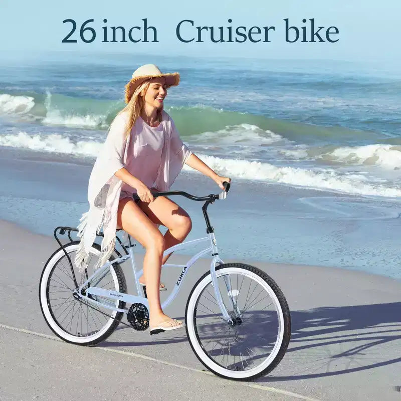 Okak 26IN Single Speed Cruiser Bikes with Steel Frame, Adult Bike with Wide Wheels and Rear Coaster Brakes, Bicycle for Mens and Women
