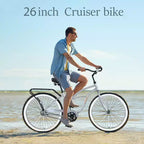 Okak 26IN Single Speed Cruiser Bikes with Steel Frame, Adult Bike with Wide Wheels and Rear Coaster Brakes, Bicycle for Mens and Women