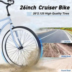 Okak 26IN Single Speed Cruiser Bikes with Steel Frame, Adult Bike with Wide Wheels and Rear Coaster Brakes, Bicycle for Mens and Women