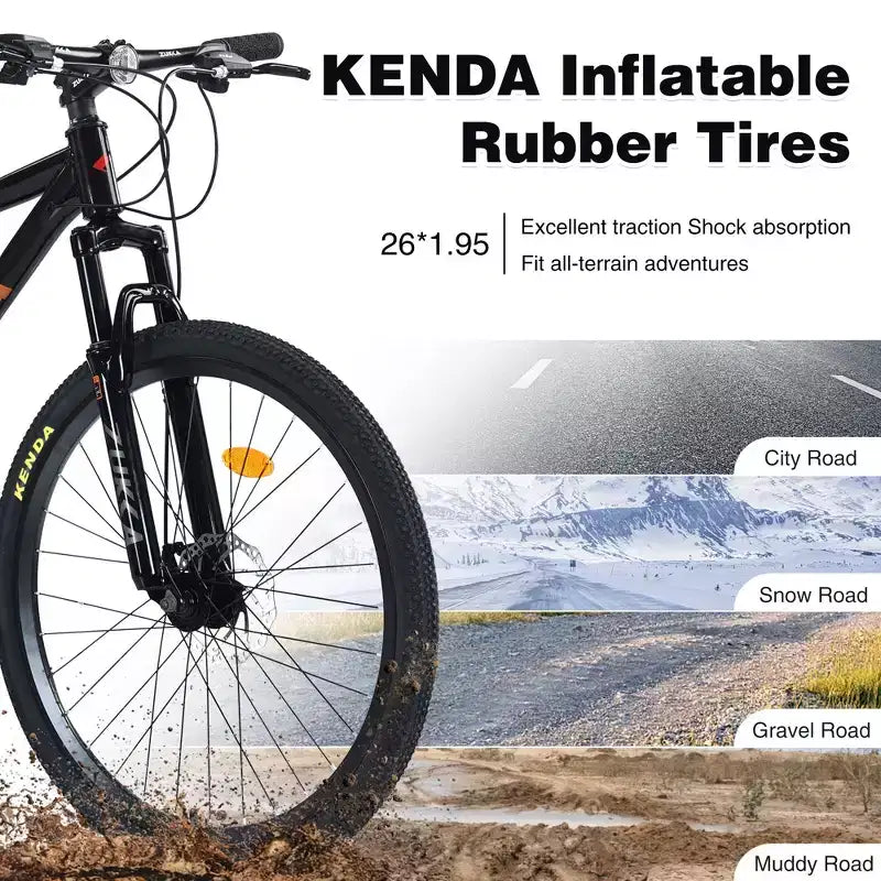 Okak 26IN Adult Bike with 24 Speed and Suspension Fork, Mountain Bike with KENDA Tires and Disk Brake, Fat Tire Bike for Men and Women