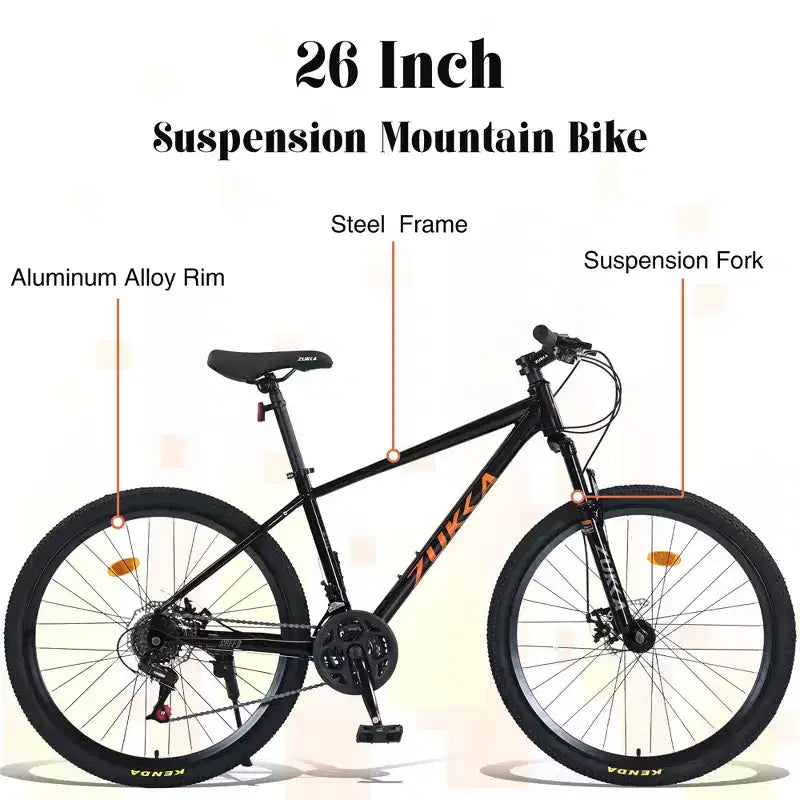 Okak 26IN Adult Bike with 24 Speed and Suspension Fork, Mountain Bike with KENDA Tires and Disk Brake, Fat Tire Bike for Men and Women