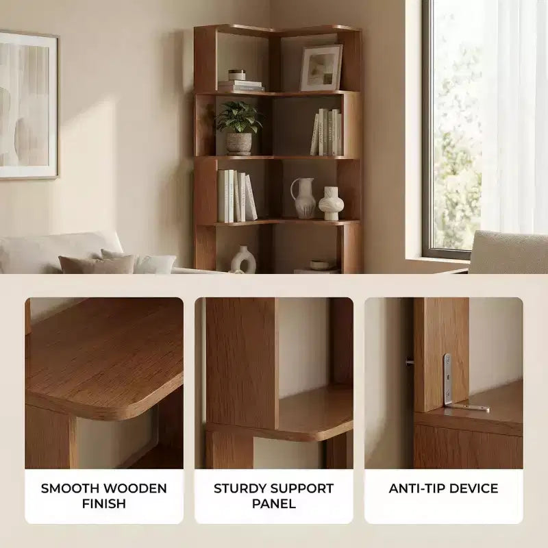 Homy Casa Étagère d'angle 6 niveaux en bois manufacturé, design d'angle peu encombrant pour salon, chambre et bureau