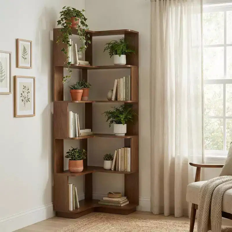 Homy Casa Étagère d'angle 6 niveaux en bois manufacturé, design d'angle peu encombrant pour salon, chambre et bureau