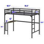 Bellemave Lit mezzanine double en métal avec bureau, échelle et garde-corps, bureau sous le lit, Noir