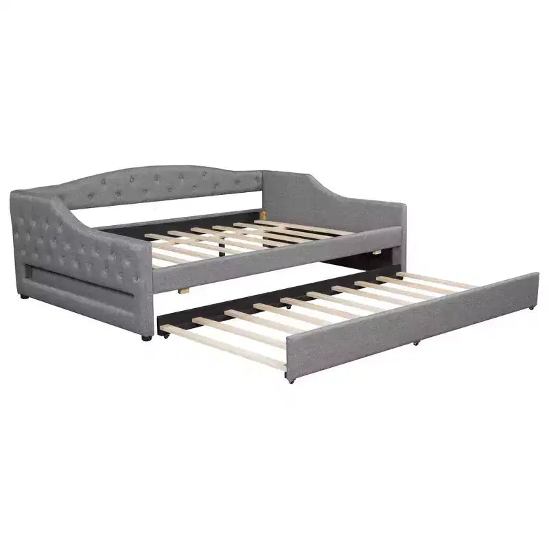 Lit gigogne Bellemave avec revêtement en tissu, taille double XL, avec bande LED et lit tiroir, gris