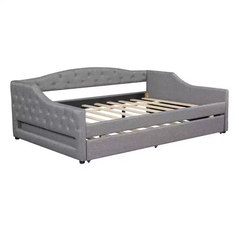 Lit gigogne Bellemave avec revêtement en tissu, taille double XL, avec bande LED et lit tiroir, gris