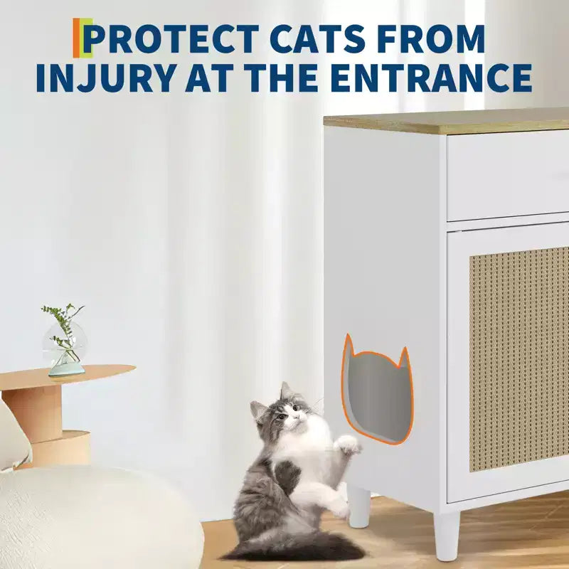 Tressage élégant en rotin, construction en panneaux de particules, intérieur spacieux d'armoire à chat en rotin et design élégant