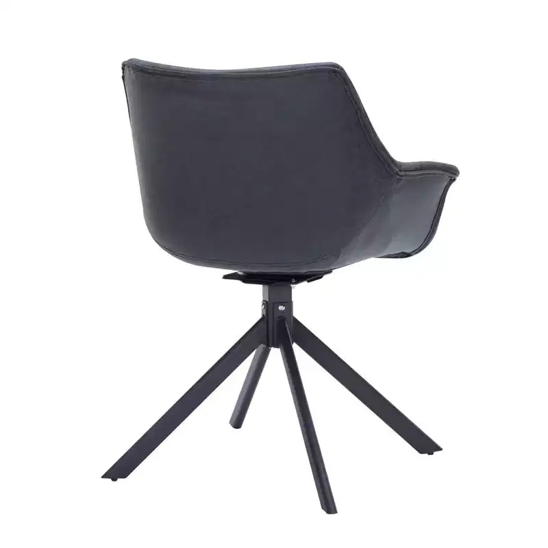 LeisureMod Markley Leather Dining Chair with 360-Degree Swivel Armchair and Powder-Coated Iron Legs Set of 2