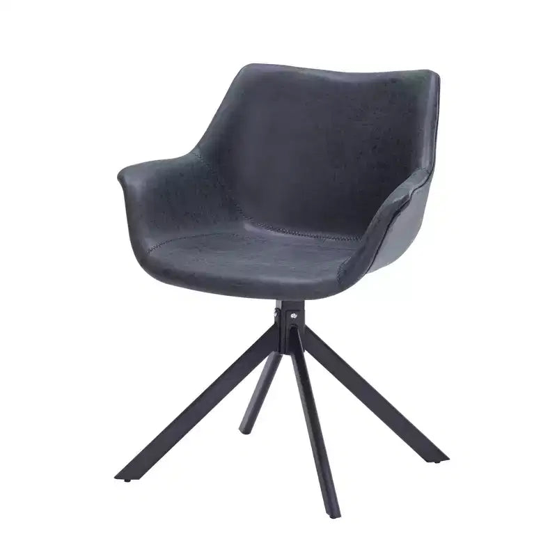 LeisureMod Markley Leather Dining Chair with 360-Degree Swivel Armchair and Powder-Coated Iron Legs Set of 2