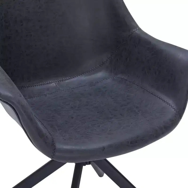 LeisureMod Markley Leather Dining Chair with 360-Degree Swivel Armchair and Powder-Coated Iron Legs Set of 2