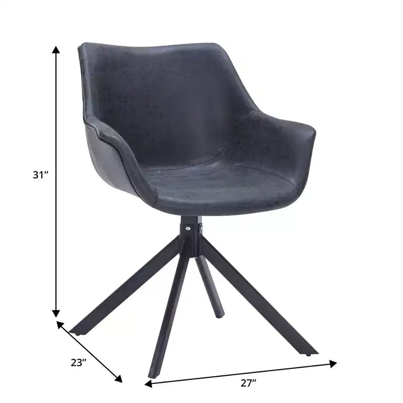 LeisureMod Markley Leather Dining Chair with 360-Degree Swivel Armchair and Powder-Coated Iron Legs Set of 2