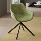 LeisureMod Markley Leather Dining Chair with 360-Degree Swivel Armchair and Powder-Coated Iron Legs Set of 2