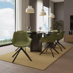 LeisureMod Markley Leather Dining Chair with 360-Degree Swivel Armchair and Powder-Coated Iron Legs Set of 2