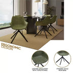 LeisureMod Markley Leather Dining Chair with 360-Degree Swivel Armchair and Powder-Coated Iron Legs Set of 2