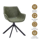 LeisureMod Markley Leather Dining Chair with 360-Degree Swivel Armchair and Powder-Coated Iron Legs Set of 2