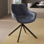 LeisureMod Markley Leather Dining Chair with 360-Degree Swivel Armchair and Powder-Coated Iron Legs Set of 2