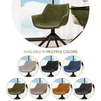 LeisureMod Markley Leather Dining Chair with 360-Degree Swivel Armchair and Powder-Coated Iron Legs Set of 2