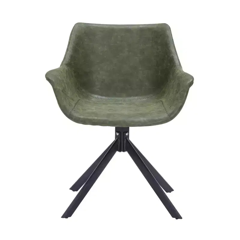 LeisureMod Markley Leather Dining Chair with 360-Degree Swivel Armchair and Powder-Coated Iron Legs Set of 2