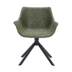 LeisureMod Markley Leather Dining Chair with 360-Degree Swivel Armchair and Powder-Coated Iron Legs Set of 2
