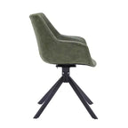 LeisureMod Markley Leather Dining Chair with 360-Degree Swivel Armchair and Powder-Coated Iron Legs Set of 2