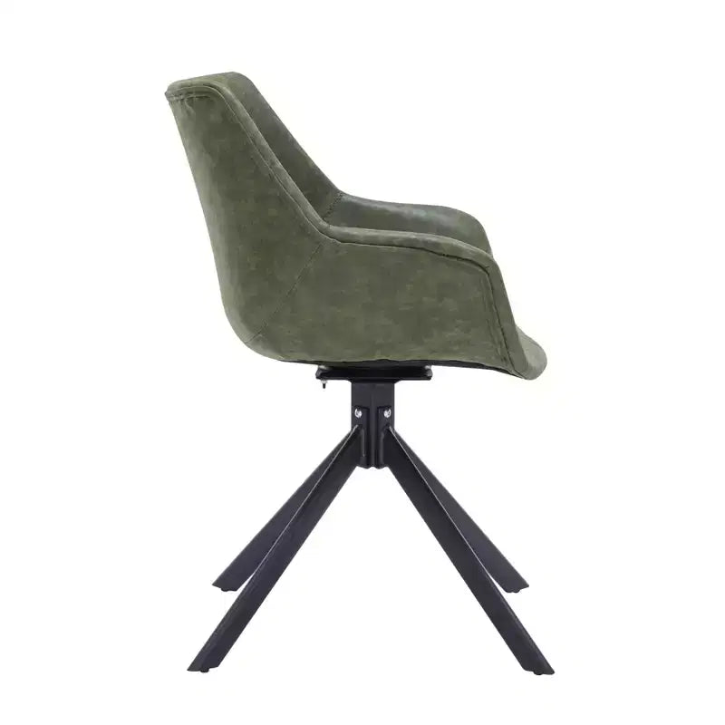 LeisureMod Markley Leather Dining Chair with 360-Degree Swivel Armchair and Powder-Coated Iron Legs Set of 2