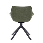 LeisureMod Markley Leather Dining Chair with 360-Degree Swivel Armchair and Powder-Coated Iron Legs Set of 2